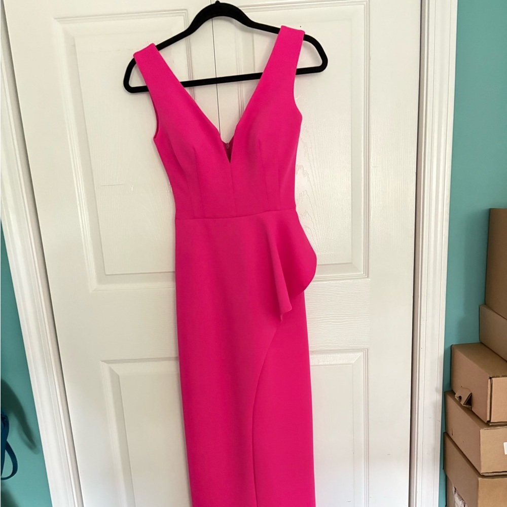 Black Halo Eve Gown Womens Size 0 Hendricks Hot Pink Draped Peplum Scuba Dress